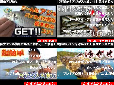 アジ釣り の動画を比較するため集めてみた。