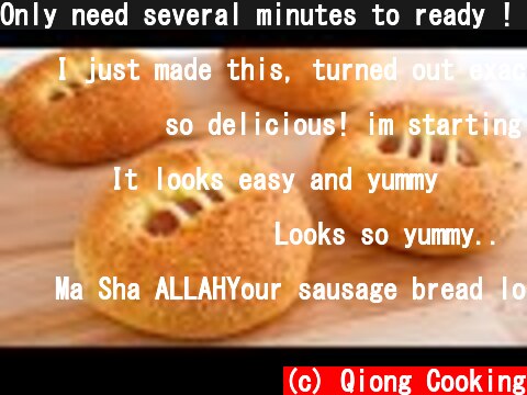 Only need several minutes to ready ! Extremely Easy! Super Soft and Fluffy Sausage Cheese Bread  (c) Qiong Cooking