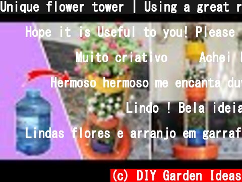 Unique flower tower | Using a great recycling method to turn a 20L water bottle into a flower tower  (c) DIY Garden Ideas