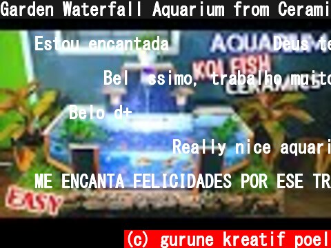 Garden Waterfall Aquarium from Ceramic Floor - Beautiful Homemade Koi Pond Waterfall Garden  (c) gurune kreatif poel