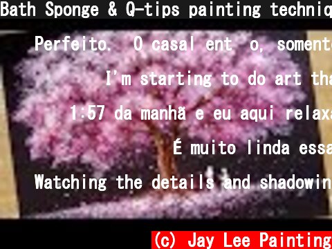 Bath Sponge & Q-tips painting technique / How to draw Romantic Couple beside tree  (c) Jay Lee Painting