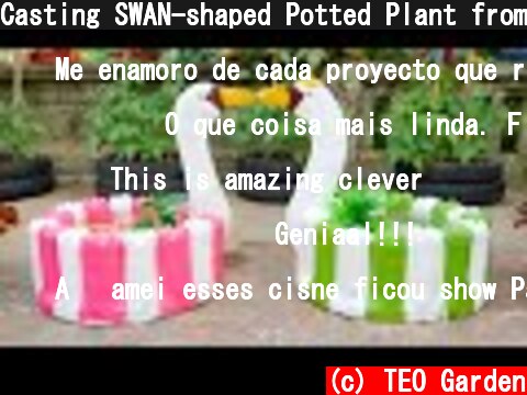Casting SWAN-shaped Potted Plant from Concrete Using Plastic Bottles  (c) TEO Garden