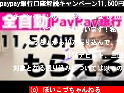 paypay銀行口座解説キャンペーン11,500円がもらえる攻略方法とpaypay銀行のメリット！  (c) ぽいこづちゃんねる‪︎‬‪︎