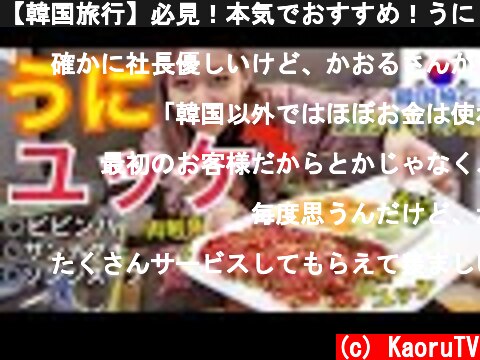 【韓国旅行】必見！本気でおすすめ！うに・ユッケ・ビビンパ・肉刺身・サンナクチ・スープで最高の夜ご飯【モッパン】  (c) KaoruTV