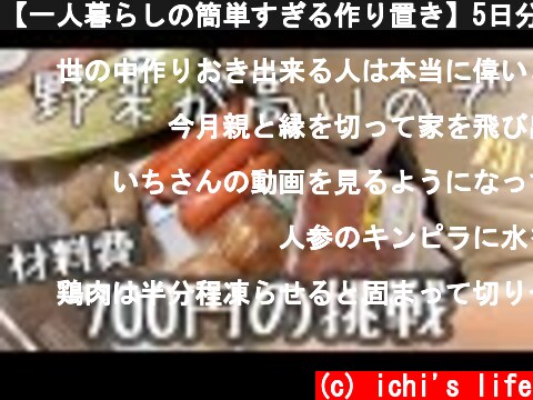 【一人暮らしの簡単すぎる作り置き】5日分材料費700円で料理してみた【節約】  (c) ichi's life