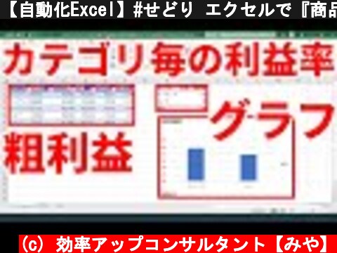 【自動化Excel】#せどり エクセルで『商品ごとの粗利益と利益率の管理表』と『カテゴリごとの利益率を表す表とグラフ』を作る方法  (c) 効率アップコンサルタント【みや】