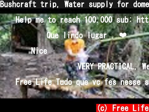 Bushcraft trip, Water supply for domestic use by bamboo pipes, living off grid, Free life  (c) Free Life