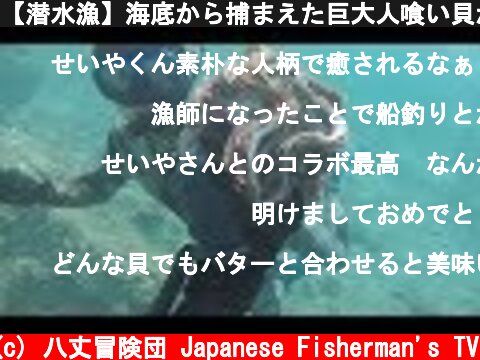 【潜水漁】海底から捕まえた巨大人喰い貝がまさにアレの味だった！  (c) 八丈冒険団 Japanese Fisherman's TV
