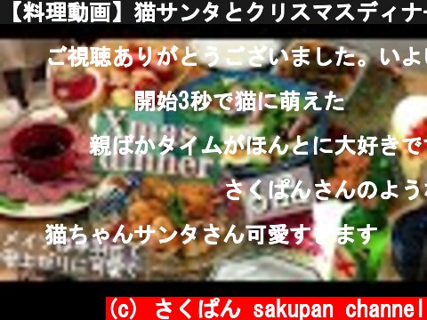 【料理動画】猫サンタとクリスマスディナー６品。安く可愛く【English sub】【猫動画】  (c) さくぱん sakupan channel